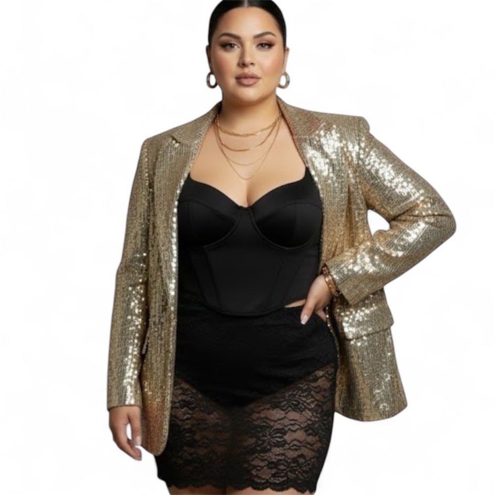 Roaman’s Gold Sequin Button Front Blazer Size 20 Vintage